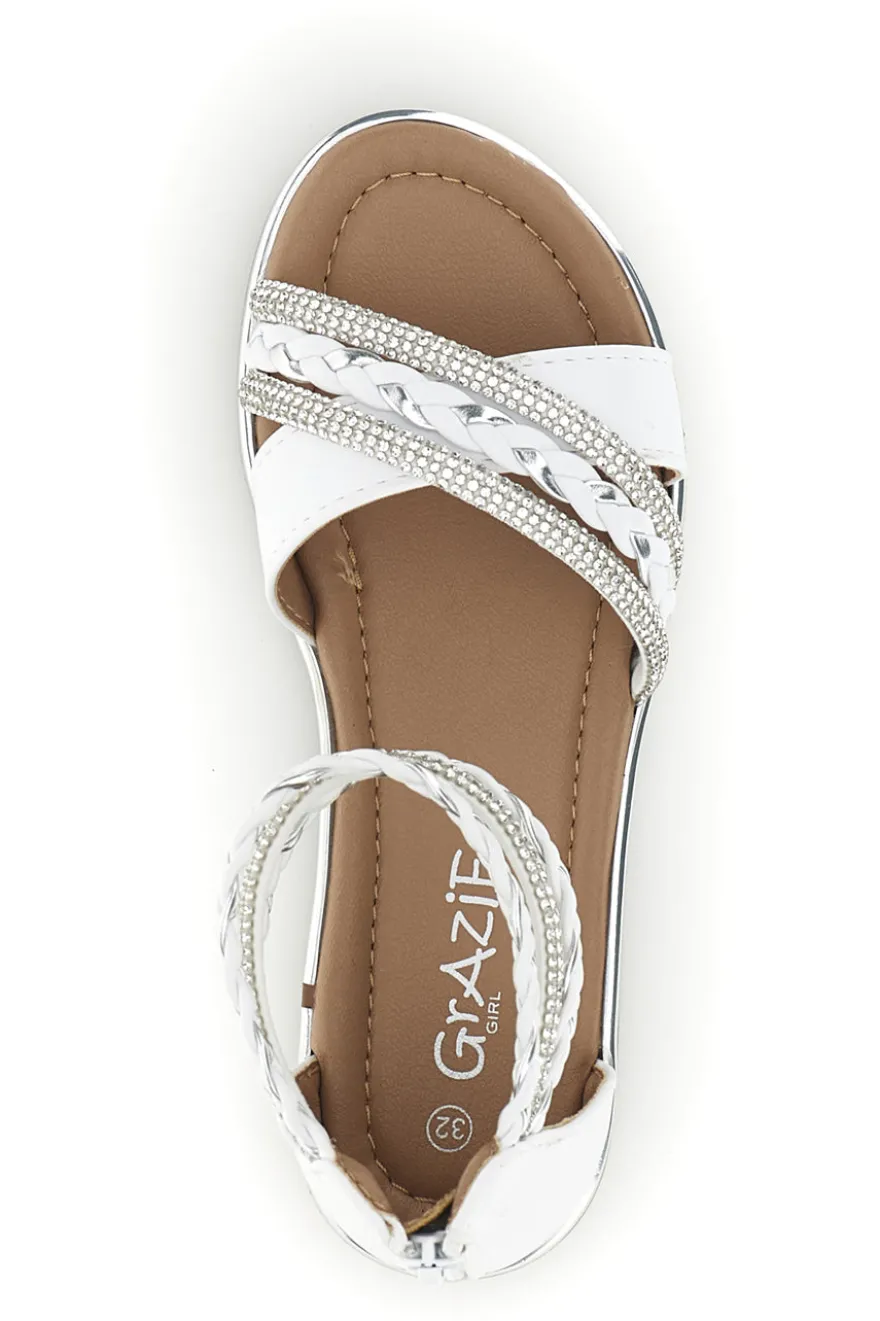 Sandali bianchi con fasce incrociate glitter e cerniera Grazie girl 15023