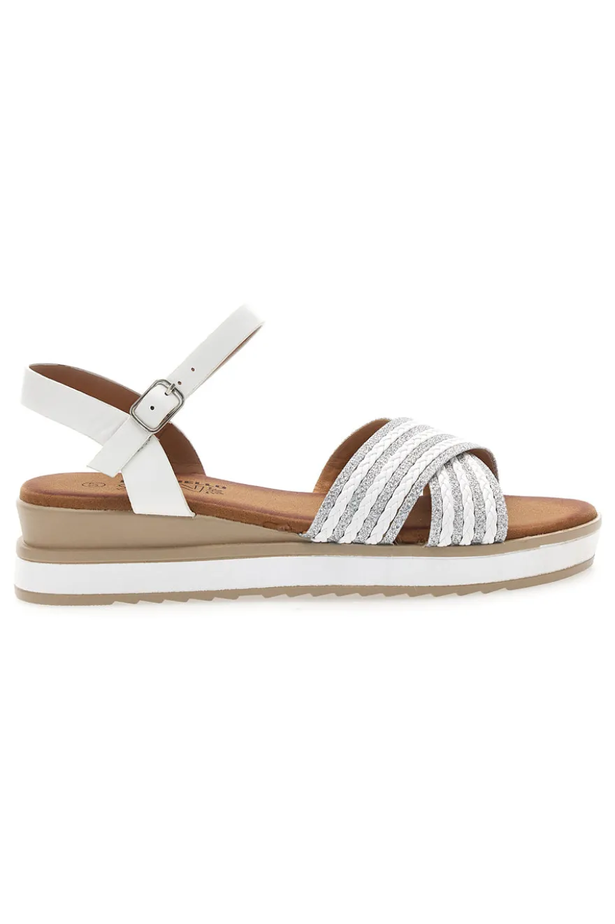 Sandali bianchi con fasce glitterate e zeppa bassa PITTARELLO SUN CH2071B02