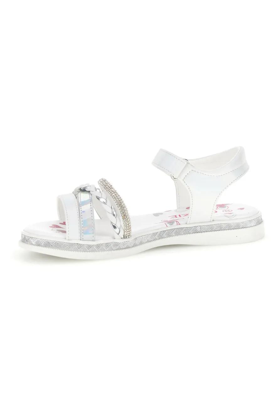 Sandali bianchi con fascia argento e brillanti Grazie girl 14342