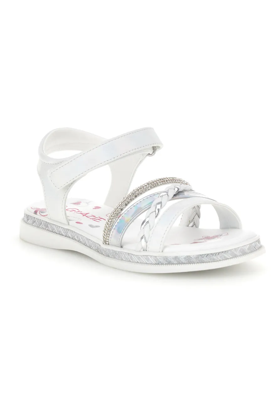 Sandali bianchi con fascia argento e brillanti Grazie girl 14342