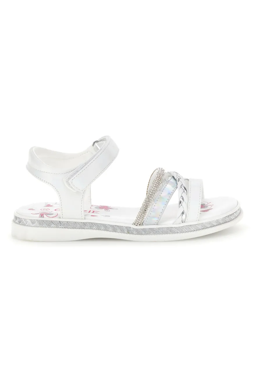 Sandali bianchi con fascia argento e brillanti Grazie girl 14342