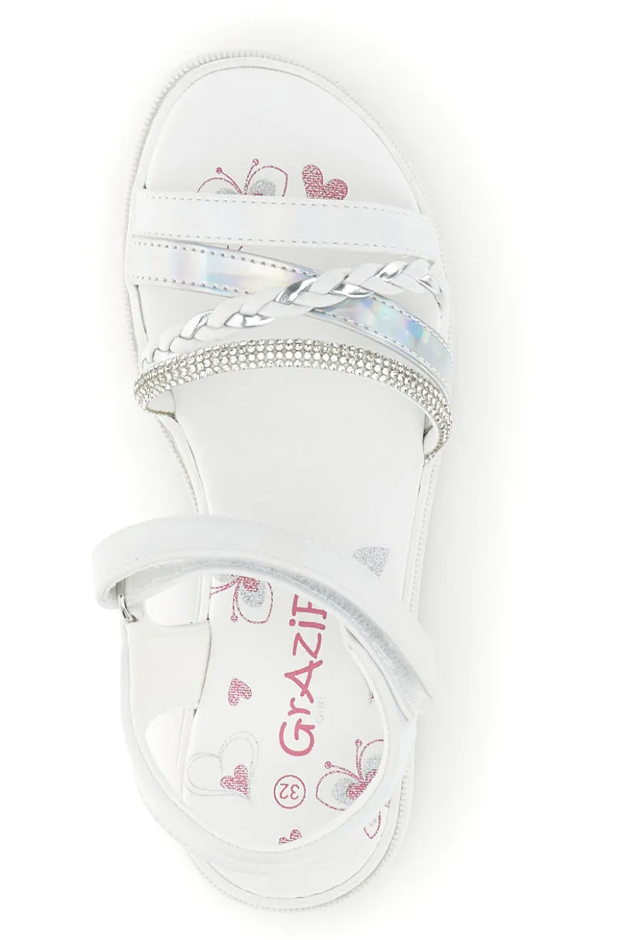 Sandali bianchi con fascia argento e brillanti Grazie girl 14342