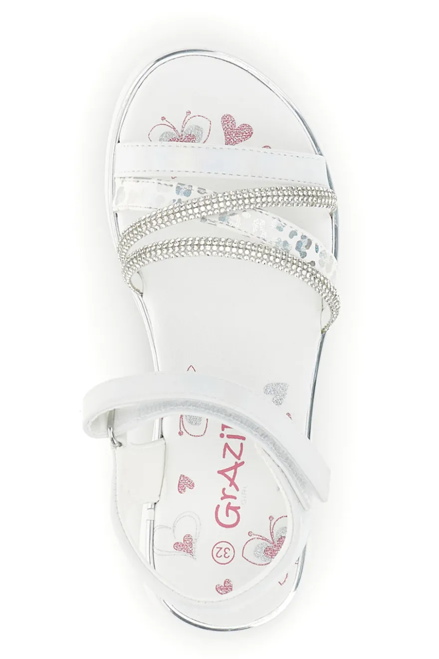 Sandali bianchi con fascia brillante e strappo Grazie girl 15101