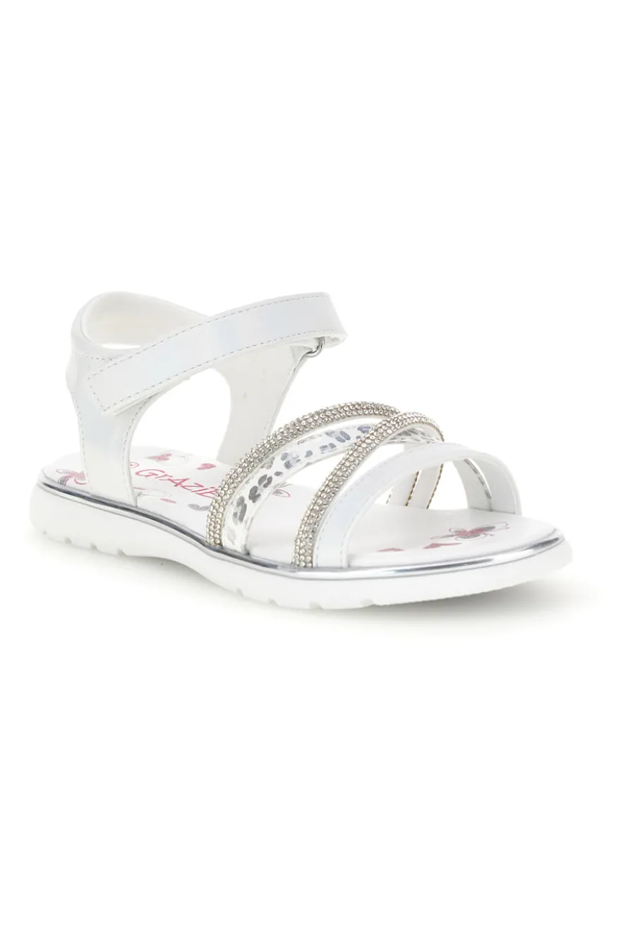 Sandali bianchi con fascia brillante e strappo Grazie girl 15101