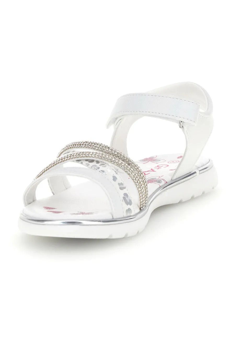 Sandali bianchi con fascia brillante e strappo Grazie girl 15101