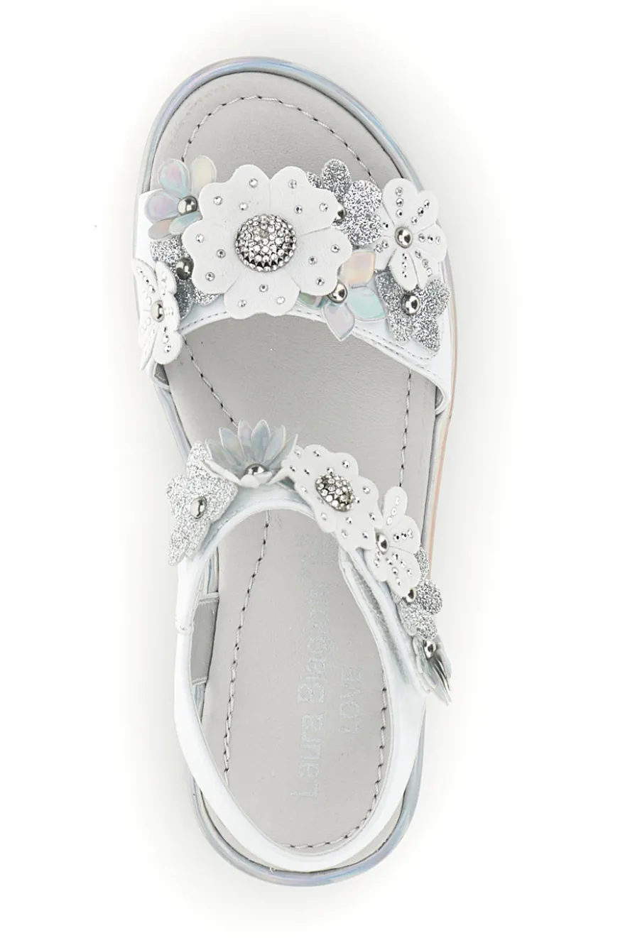 Sandali bianchi con fiori e chiusura con cinturino a strappo Laura Biagiotti AG1790416872