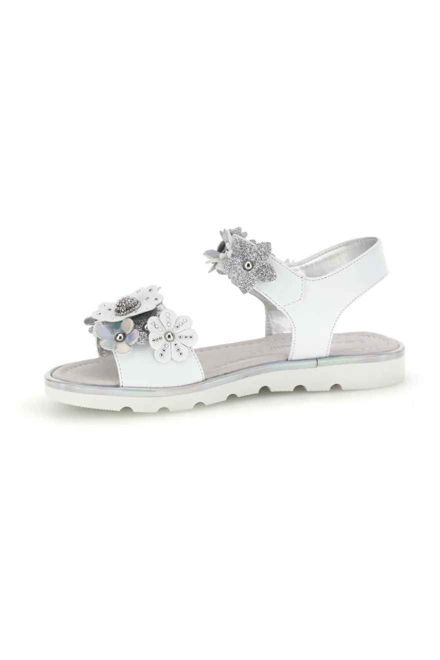 Sandali bianchi con fiori e chiusura con cinturino a strappo Laura Biagiotti AG1790416872