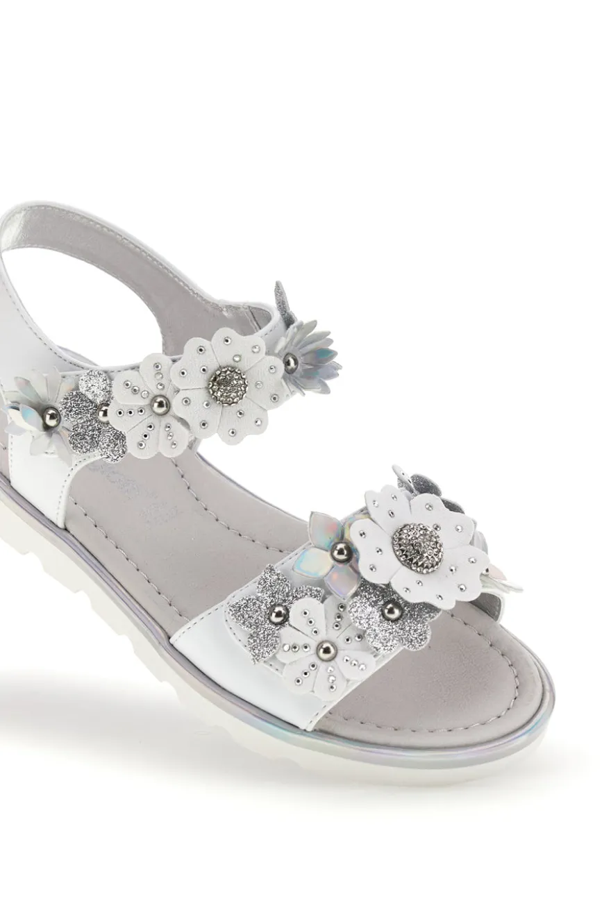 Sandali bianchi con fiori e chiusura con cinturino a strappo Laura Biagiotti AG1790416872