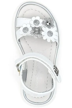 Sandali bianchi con fiori applicati e glitter Laura Biagiotti 96109489