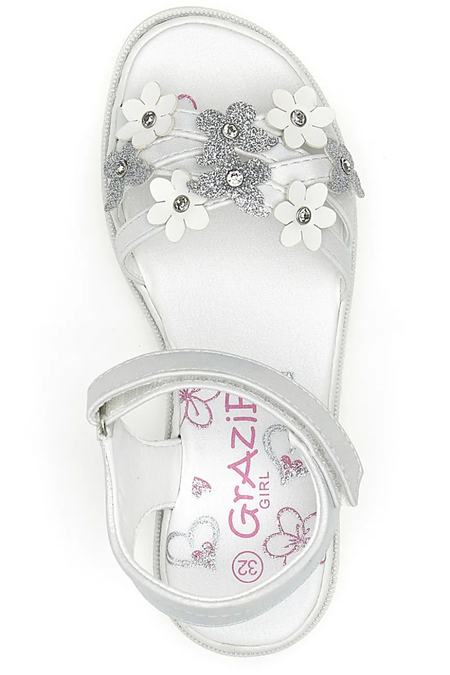 Sandali Bianchi con Fiori Grazie Girl 14339