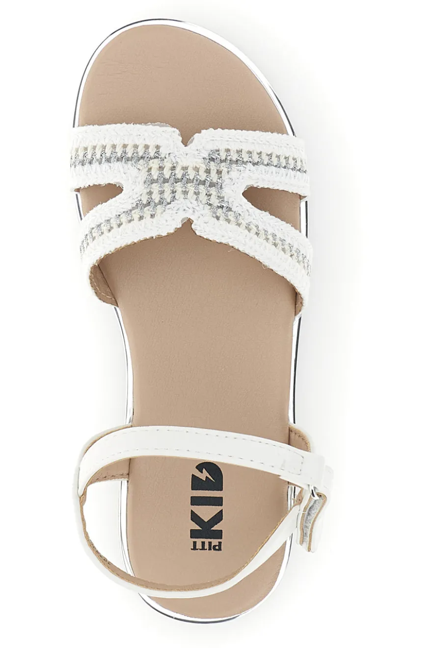 Sandali bianchi con frontale intrecciato e dettagli argentati Pitt kids 392629S