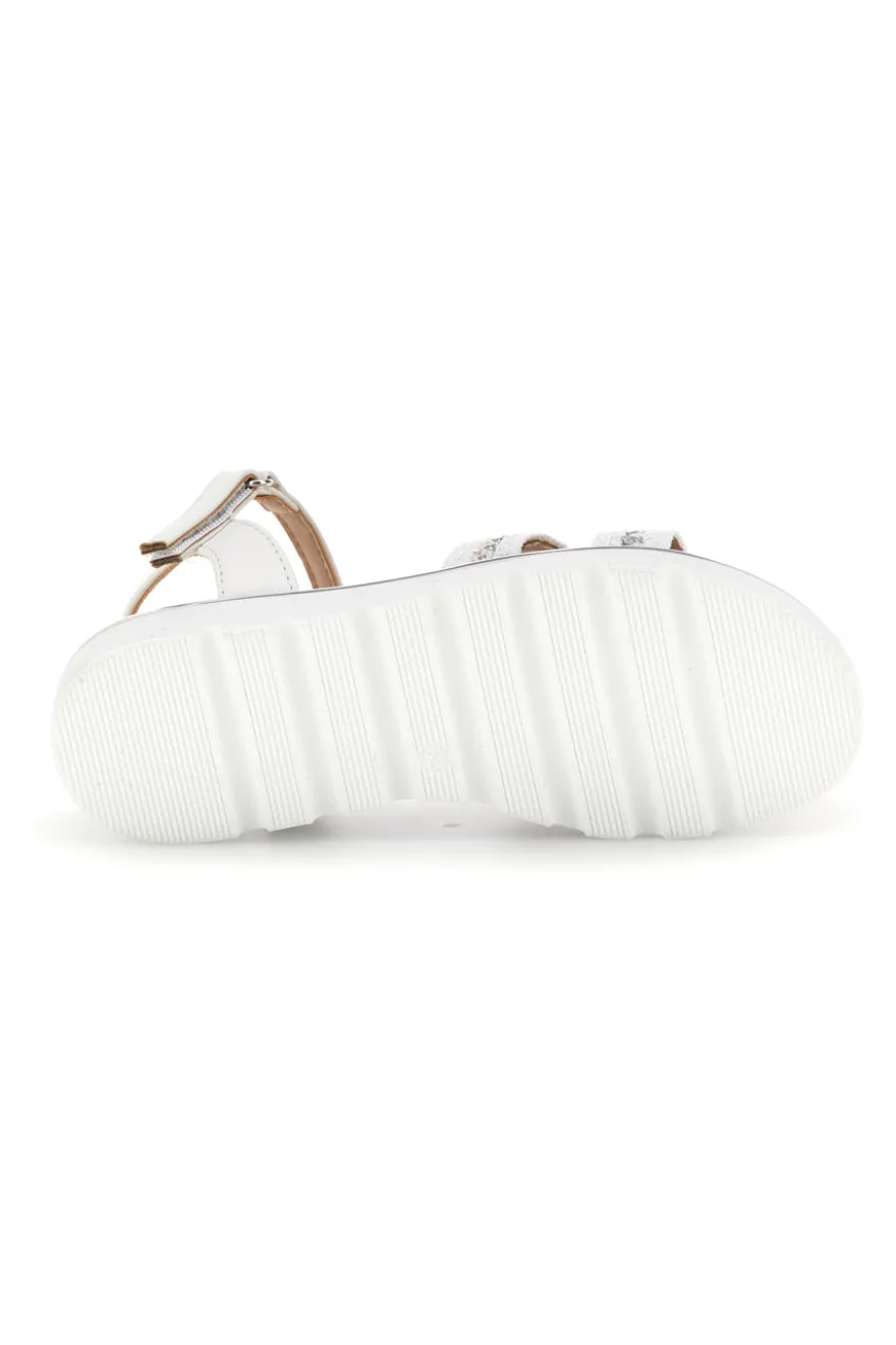 Sandali bianchi con frontale intrecciato e dettagli argentati Pitt kids 392629S
