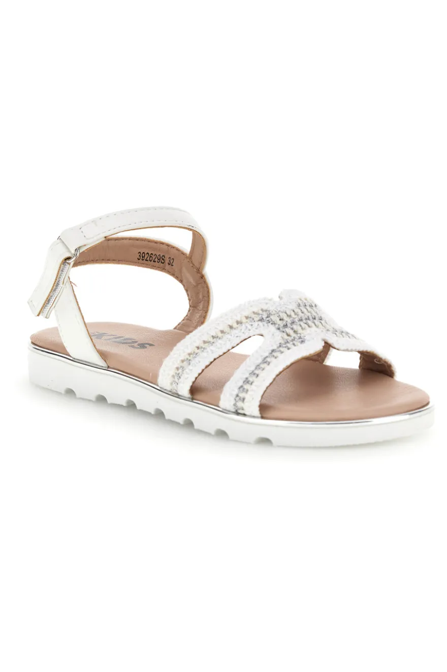 Sandali bianchi con frontale intrecciato e dettagli argentati Pitt kids 392629S