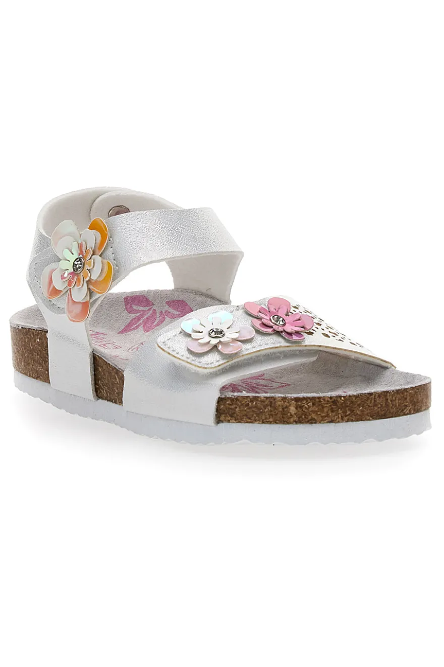 Sandali Bianchi con Glitter e Strappi In Velcro Pitt Kids 14417