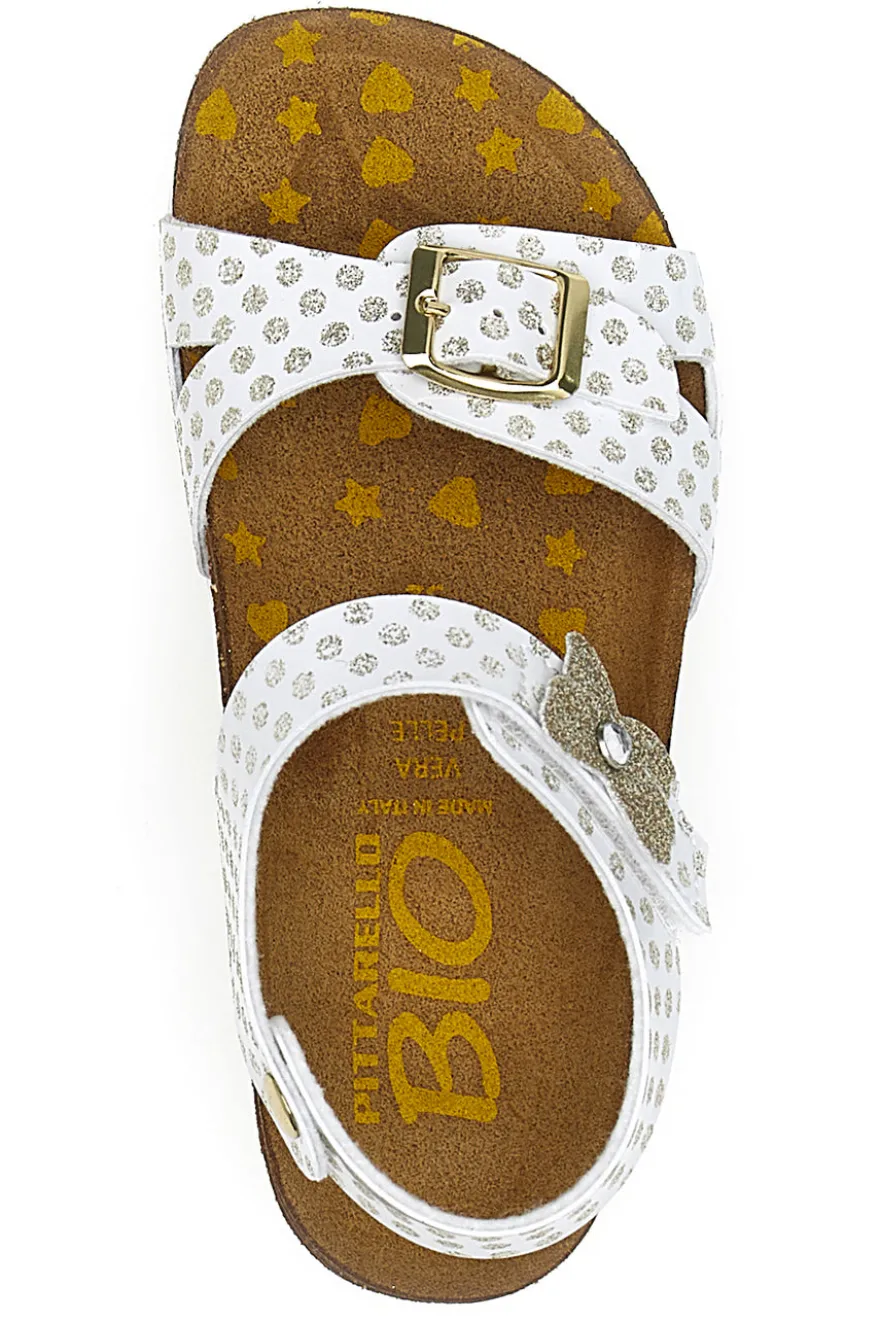 Sandali bianchi con glitter e doppia fibbia PITTARELLO BIO 257A084SR