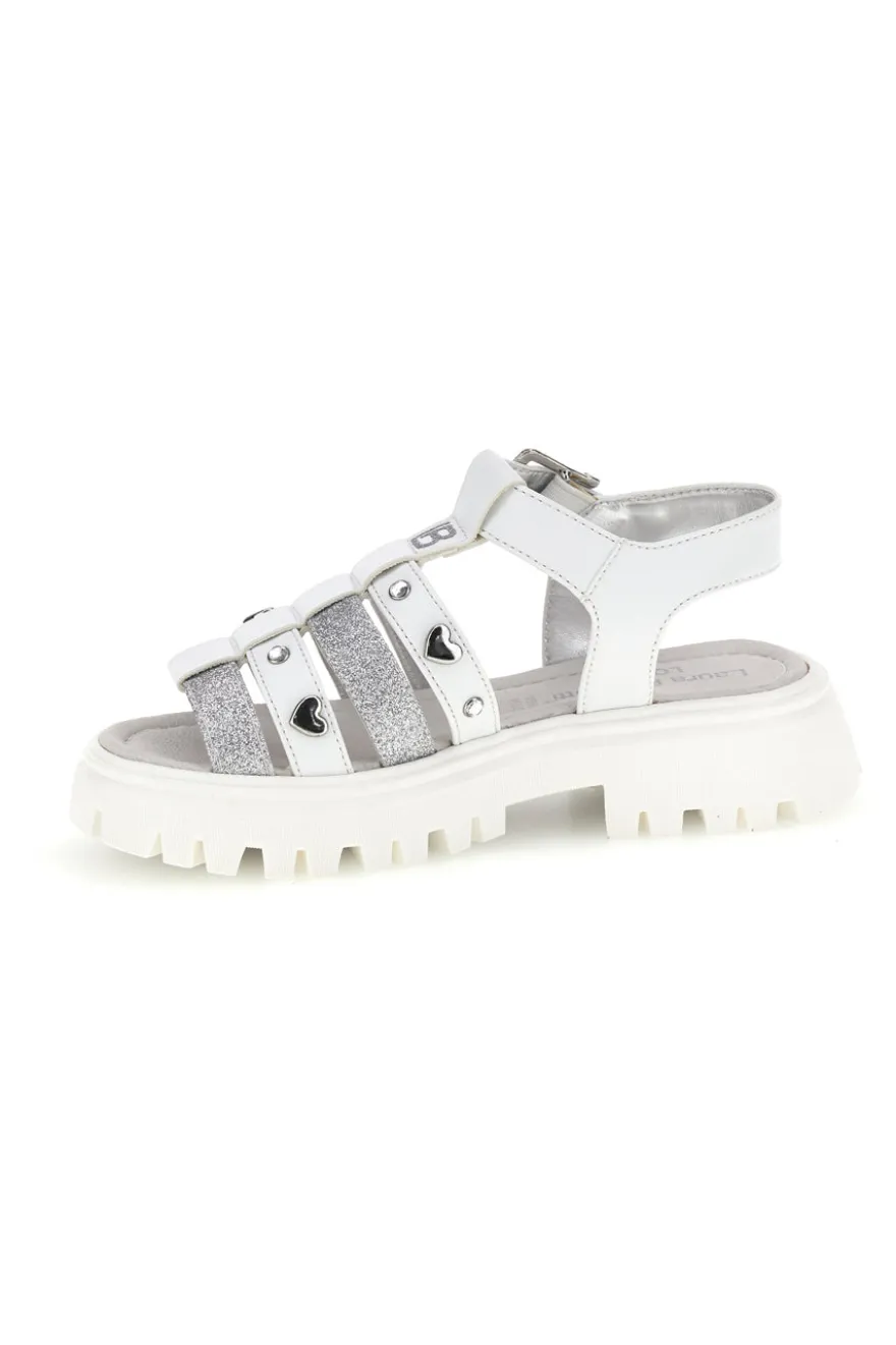 Sandali bianchi con glitter e borchie Laura Biagiotti 9021C9767
