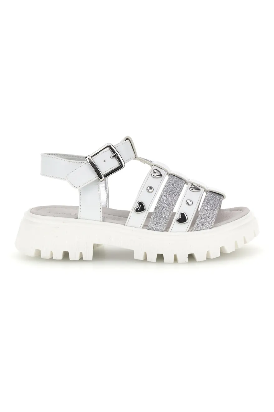 Sandali bianchi con glitter e borchie Laura Biagiotti 9021C9767