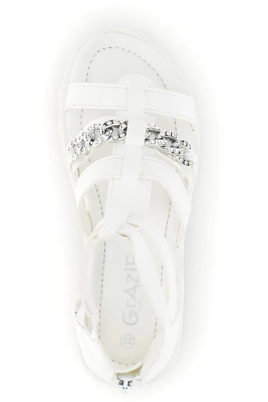 Sandali bianchi con morsetto e cerniera Grazie girl 14355
