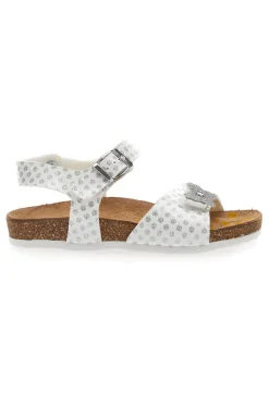 Sandali Bianchi con Pois e Farfalla Argento Glitter Pittarello Bio 257112