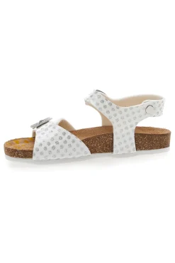 Sandali Bianchi con Pois e Farfalla Argento Glitter Pittarello Bio 257112