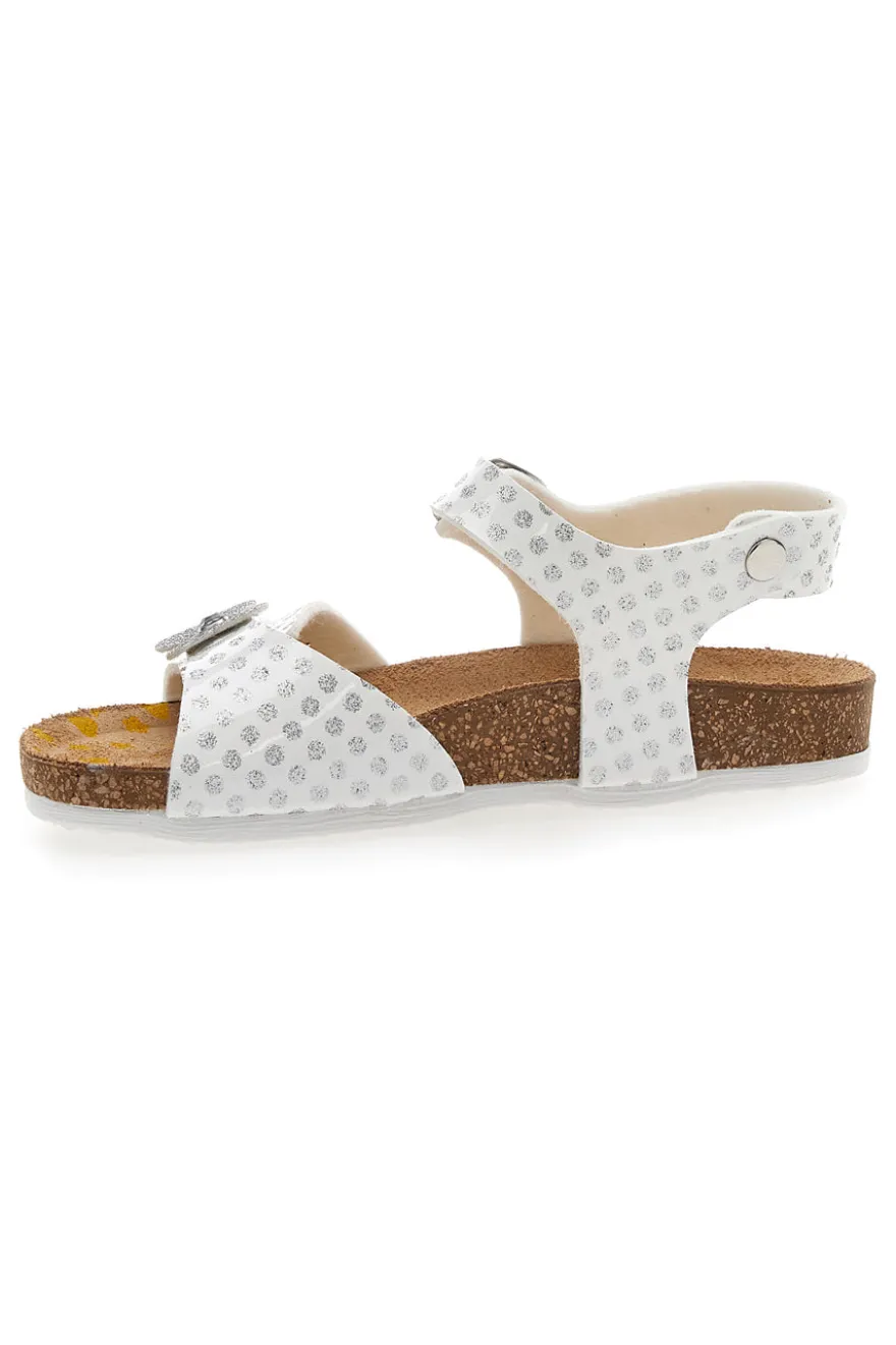 Sandali Bianchi con Pois e Farfalla Argento Glitter Pittarello Bio 257112