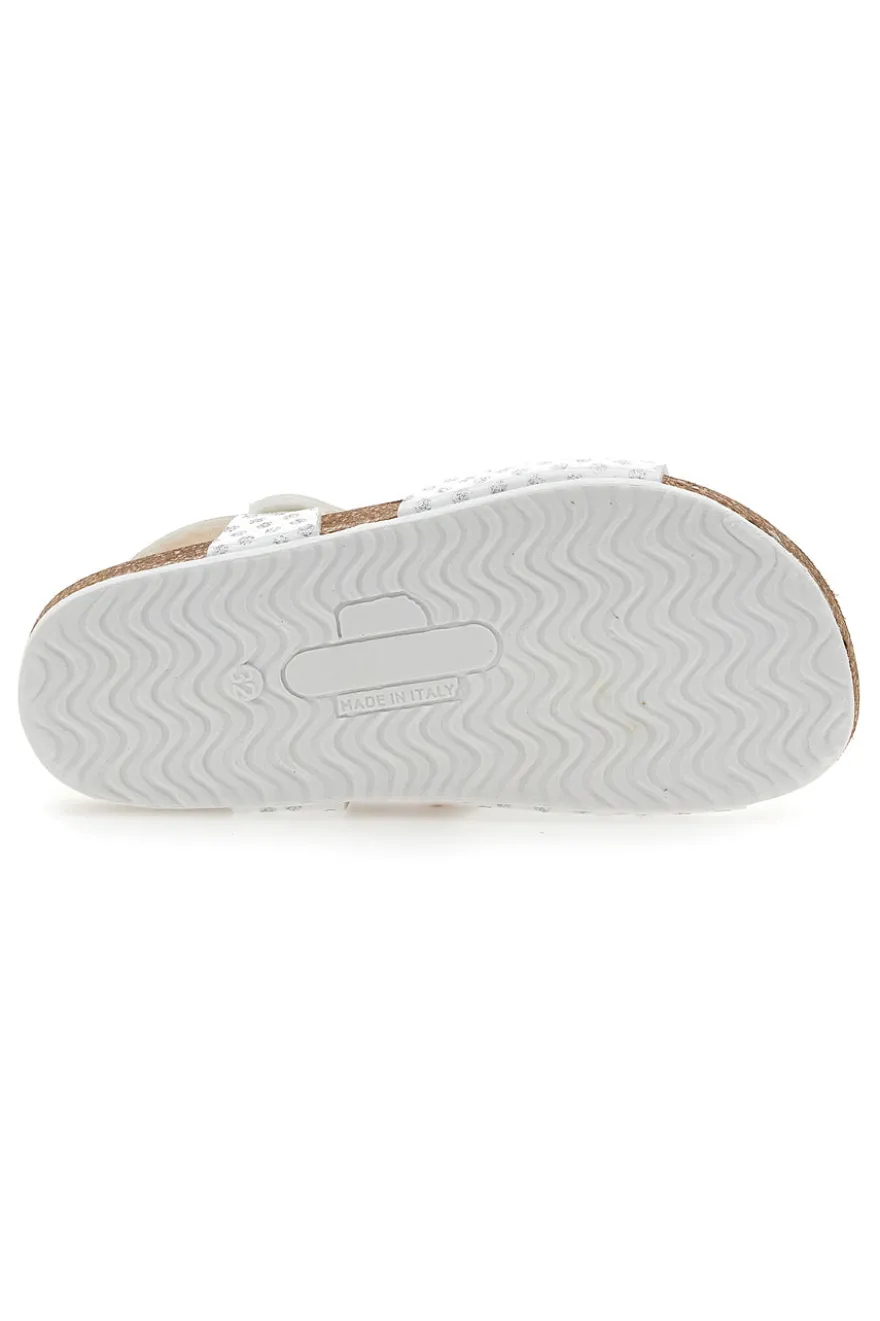 Sandali Bianchi con Pois e Farfalla Argento Glitter Pittarello Bio 257112