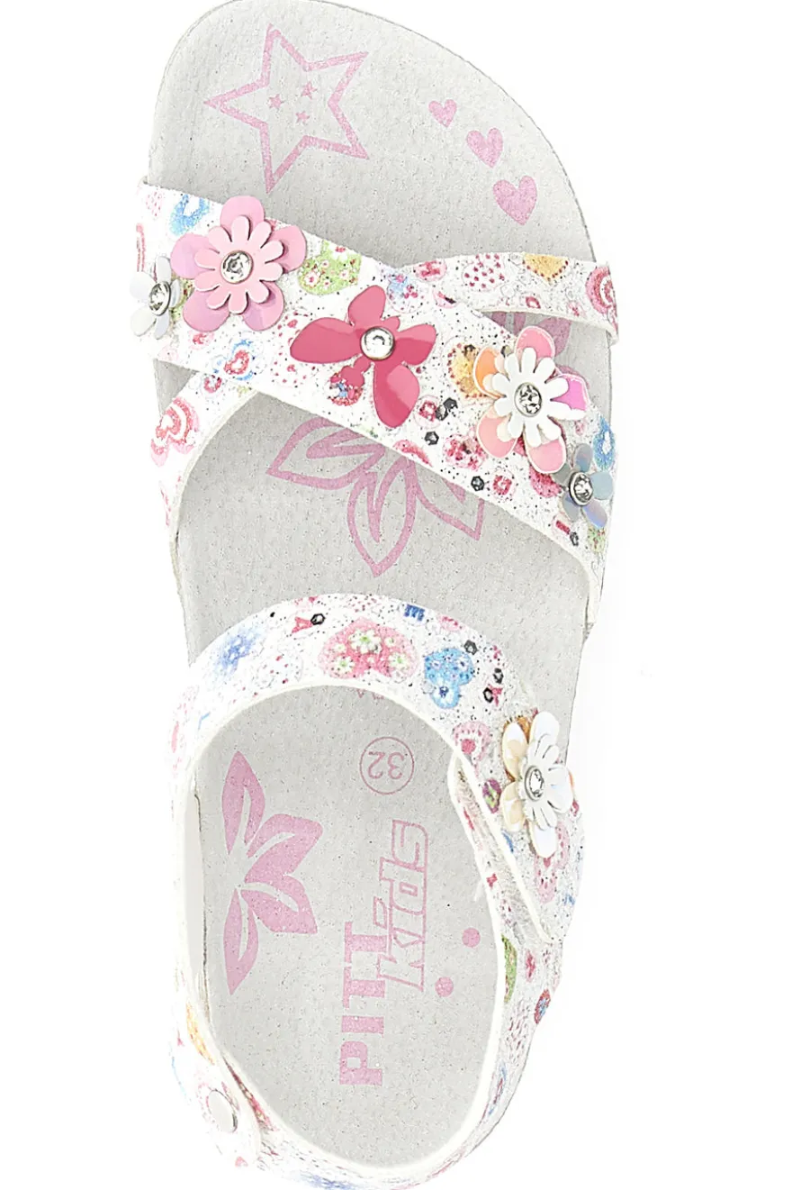 Sandali bianchi con stampa floreale e strappo Pitt Kids 14407
