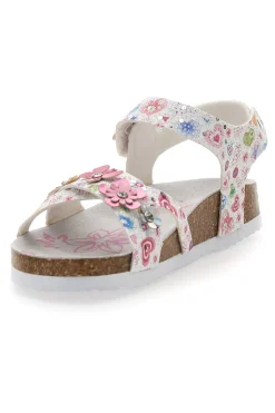 Sandali bianchi con stampa floreale e strappo Pitt Kids 14407