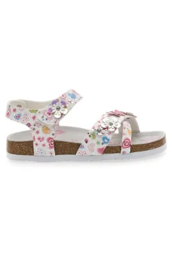 Sandali bianchi con stampa floreale e strappo Pitt Kids 14407