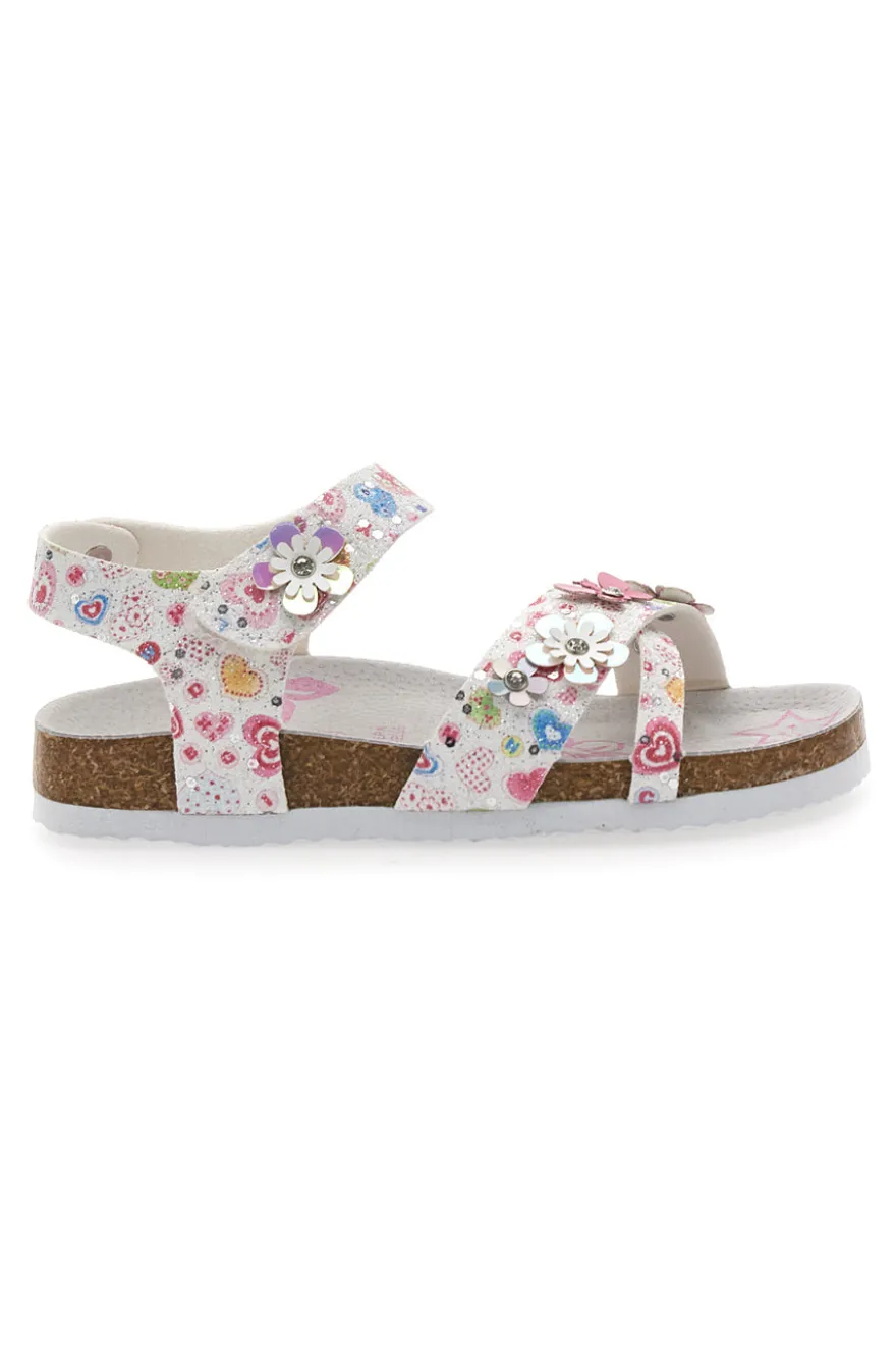 Sandali bianchi con stampa floreale e strappo Pitt Kids 14407