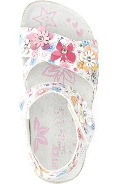 Sandali bianchi con stampa floreale e strappo Pitt Kids 14407