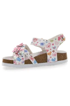 Sandali bianchi con stampa floreale e strappo Pitt Kids 14407