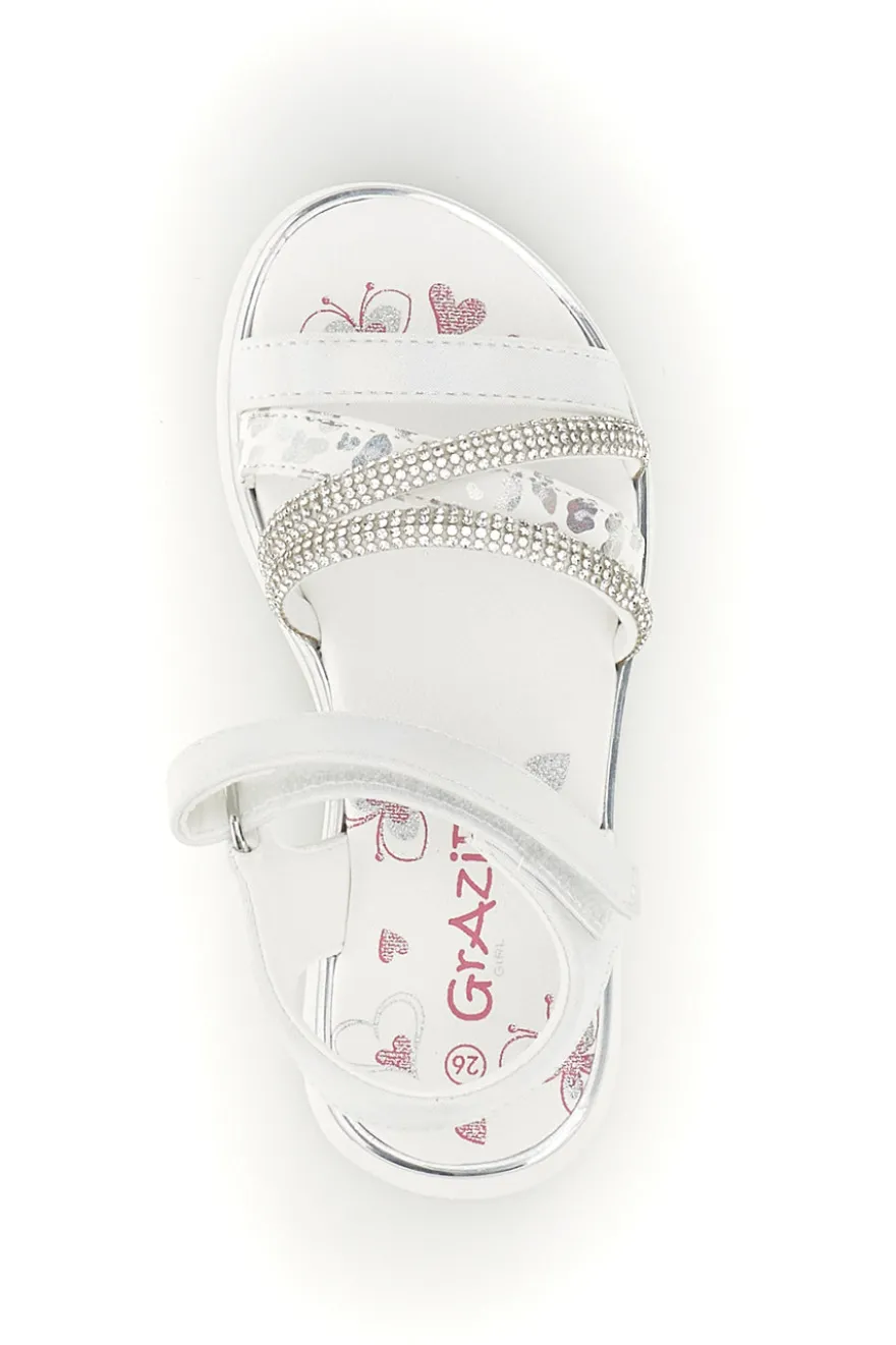 Sandali bianchi con strass e chiusura a strappo Grazie girl 15101