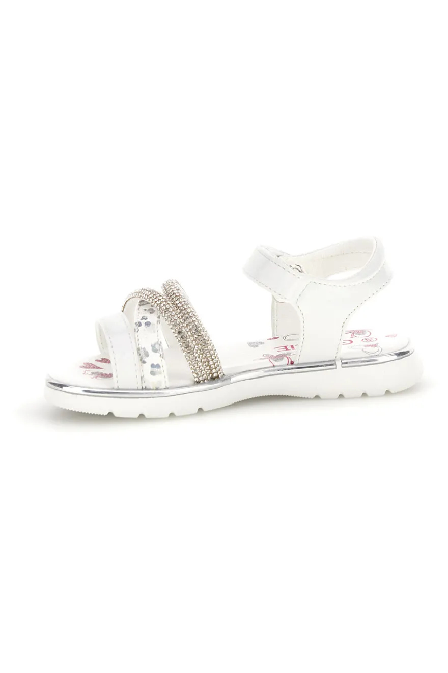 Sandali bianchi con strass e chiusura a strappo Grazie girl 15101