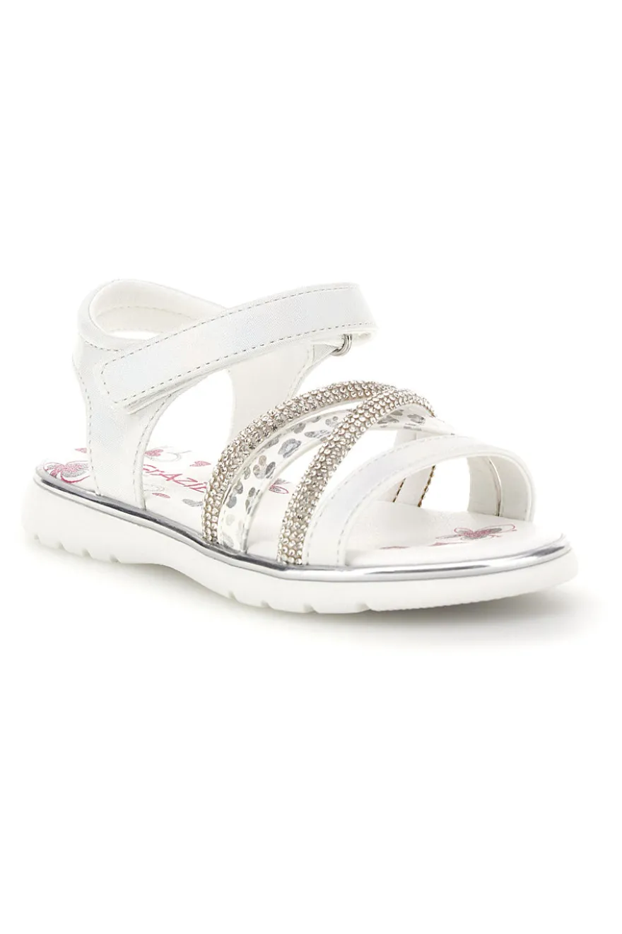 Sandali bianchi con strass e chiusura a strappo Grazie girl 15101
