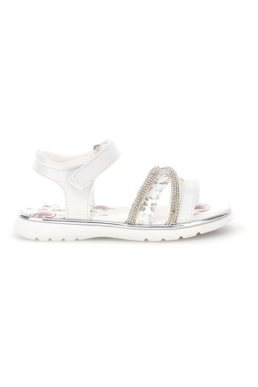 Sandali bianchi con strass e chiusura a strappo Grazie girl 15101