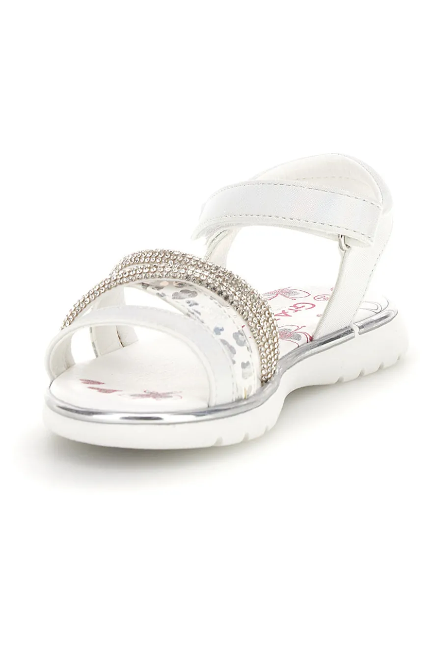 Sandali bianchi con strass e chiusura a strappo Grazie girl 15101