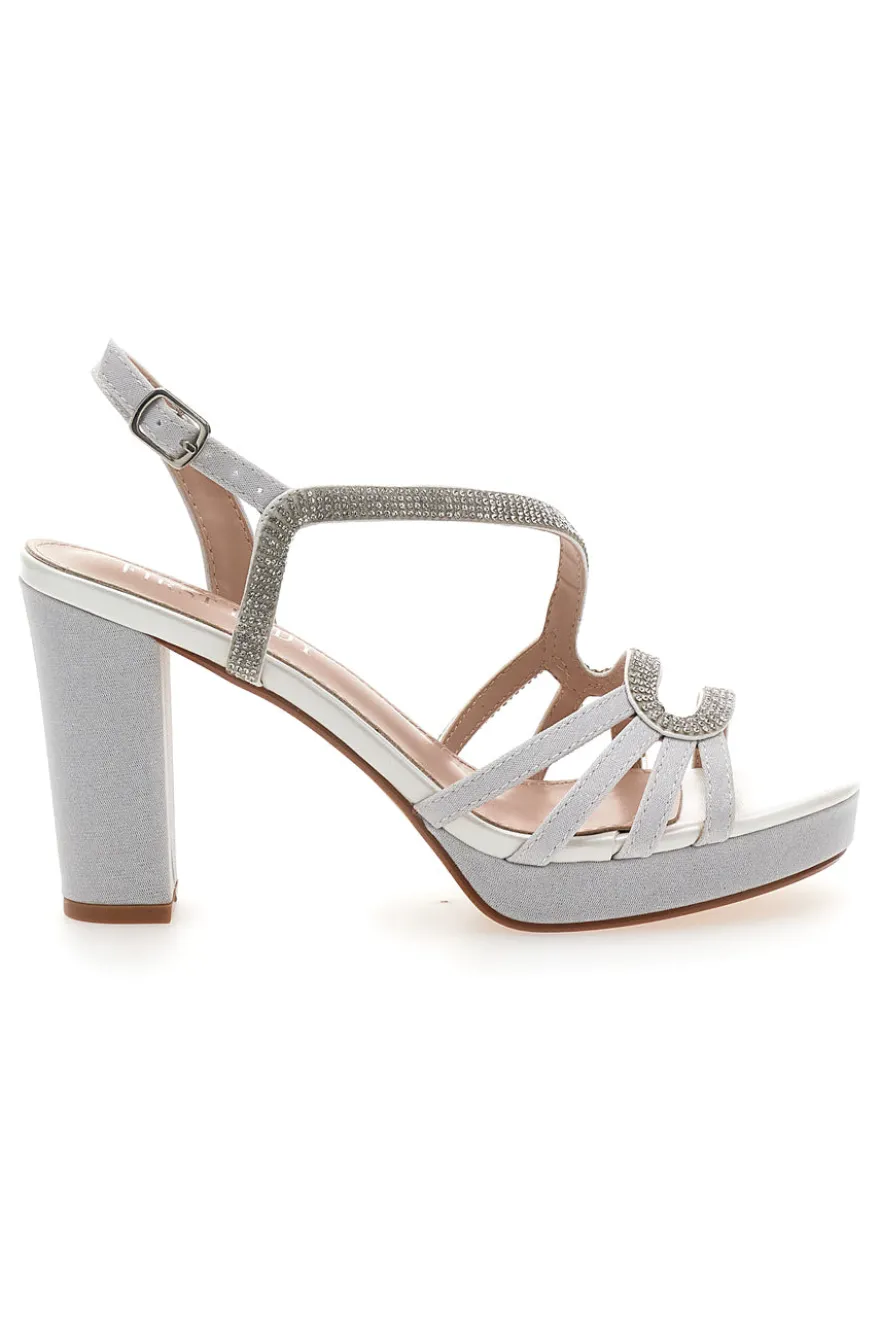 Sandali Bianchi con Strass e Tacco Alto First Lady P579