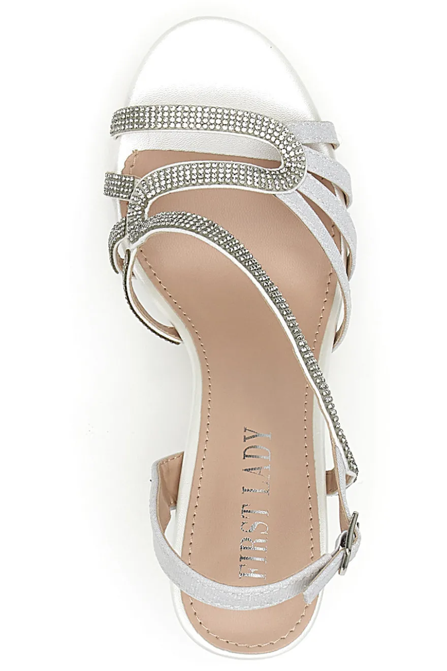Sandali Bianchi con Strass e Tacco Alto First Lady P579