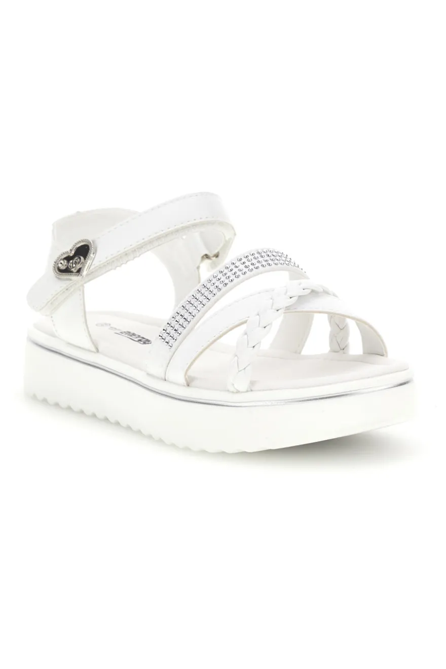 Sandali Bianchi con Strass e Fascia Intrecciata Energy E532