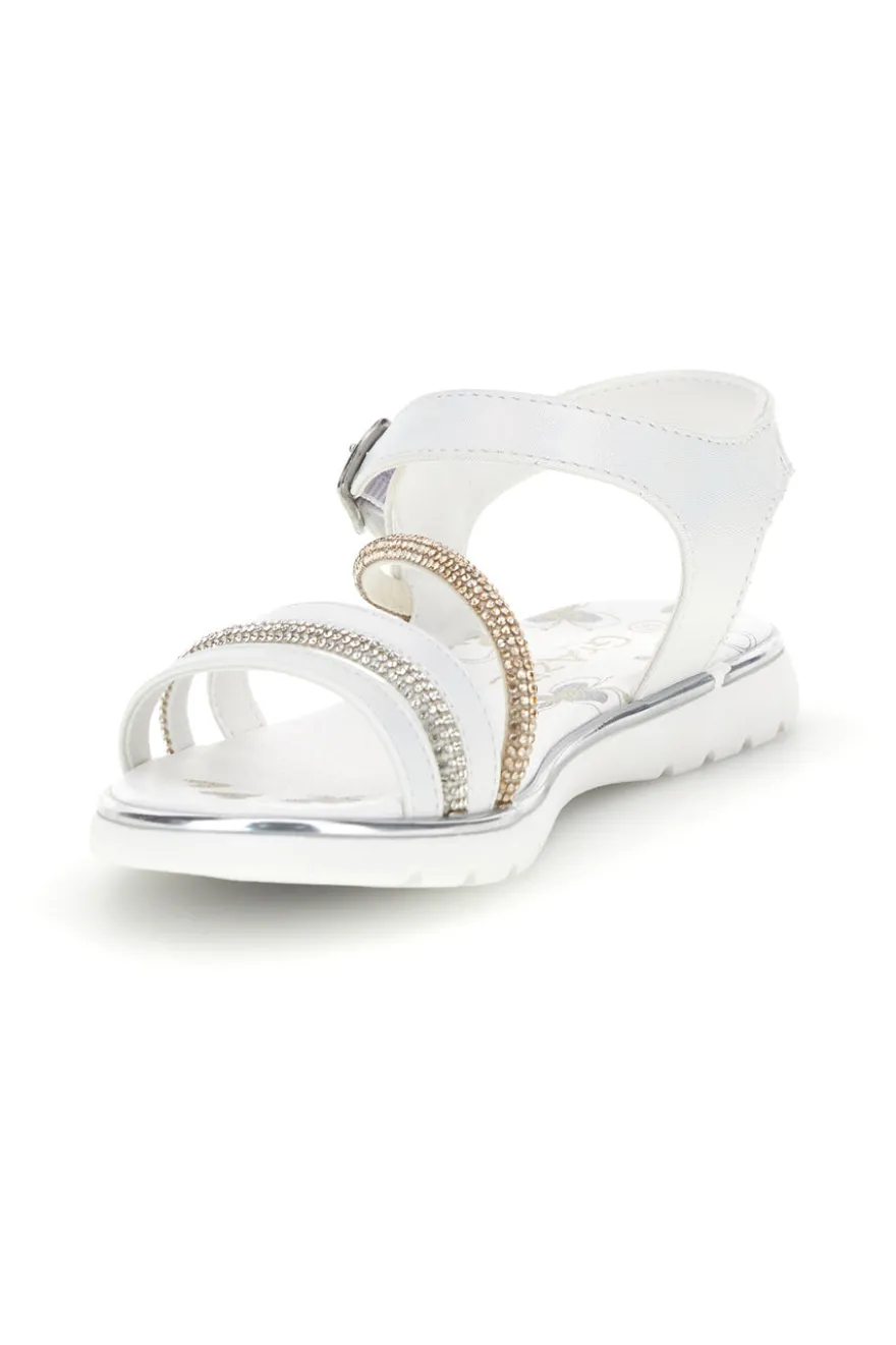 Sandali bianchi con strass e cinturino alla caviglia Grazie girl 15102