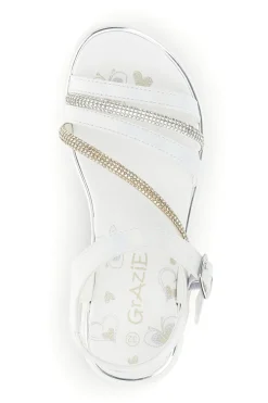 Sandali bianchi con strass e cinturino alla caviglia Grazie girl 15102
