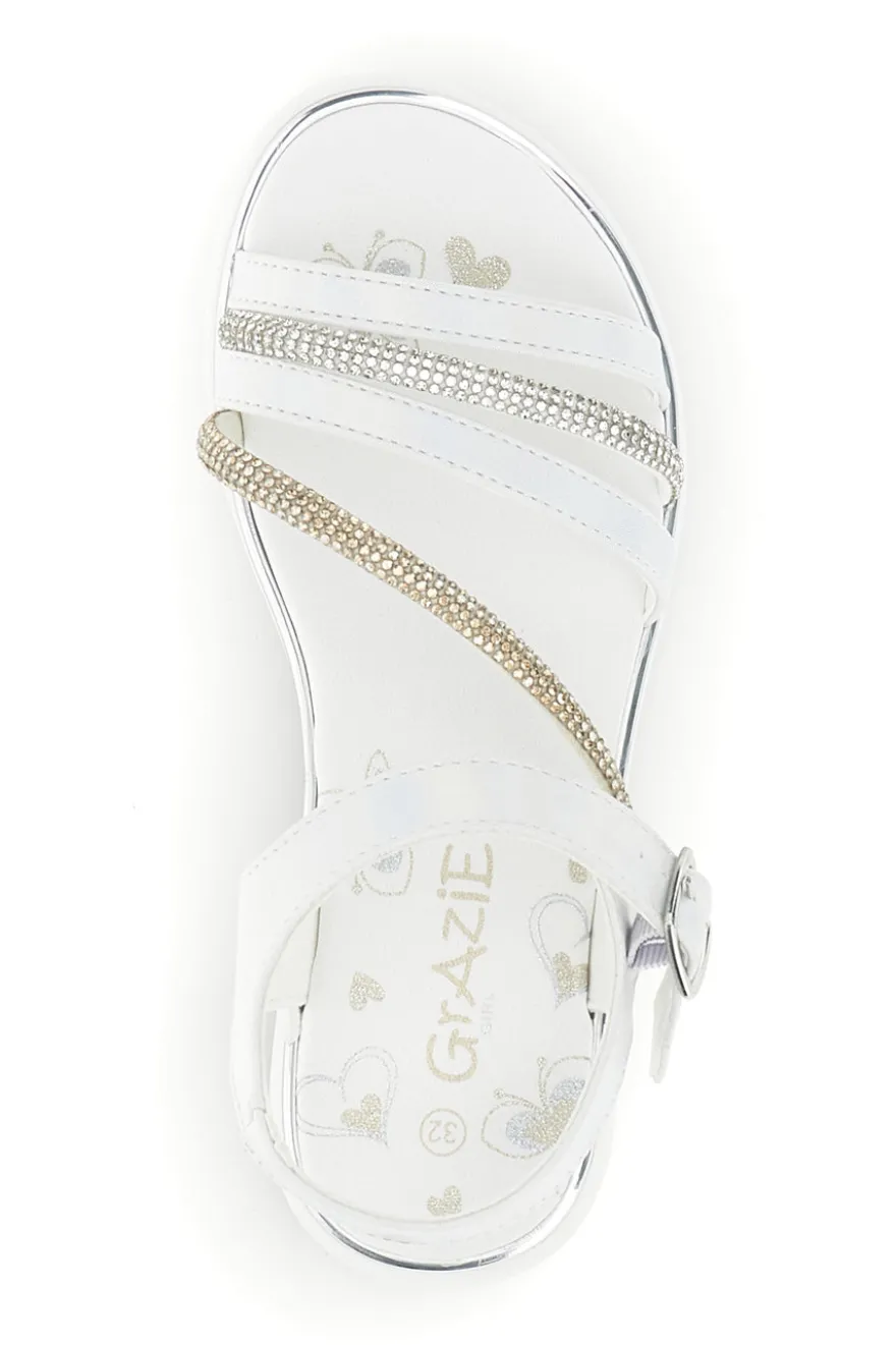 Sandali bianchi con strass e cinturino alla caviglia Grazie girl 15102