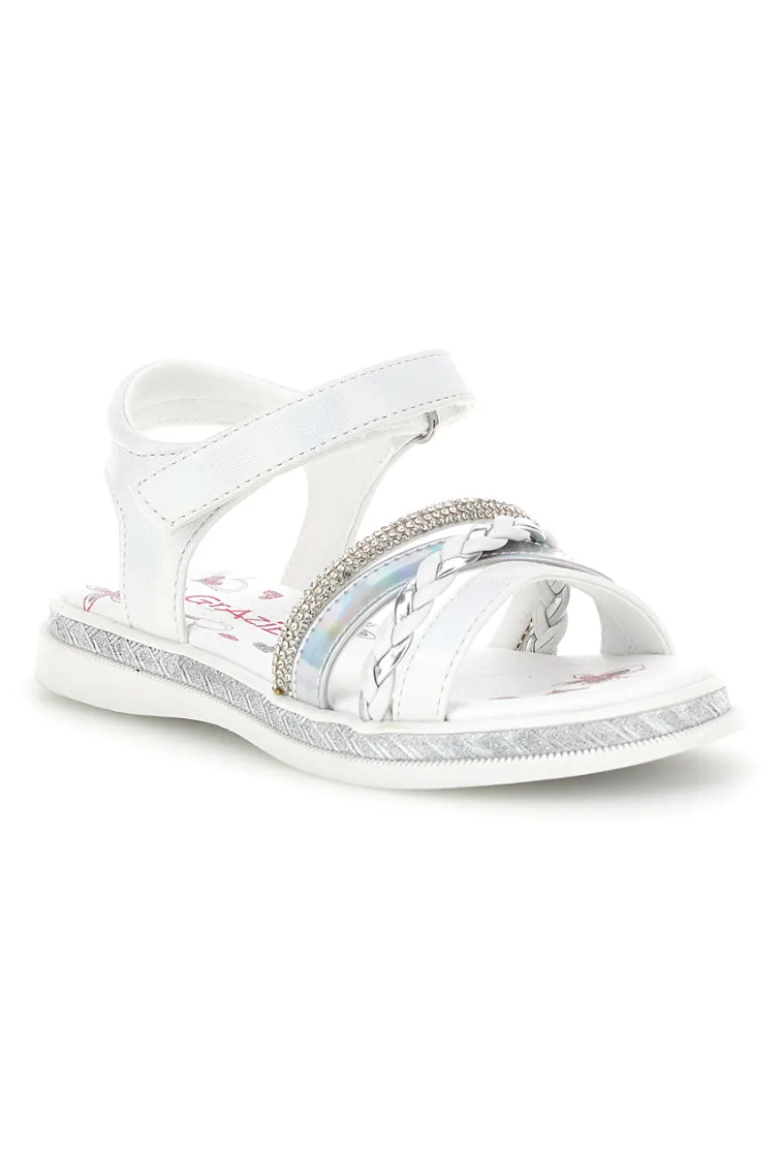 Sandali bianchi con strass e cinturino alla caviglia Grazie girl 14342