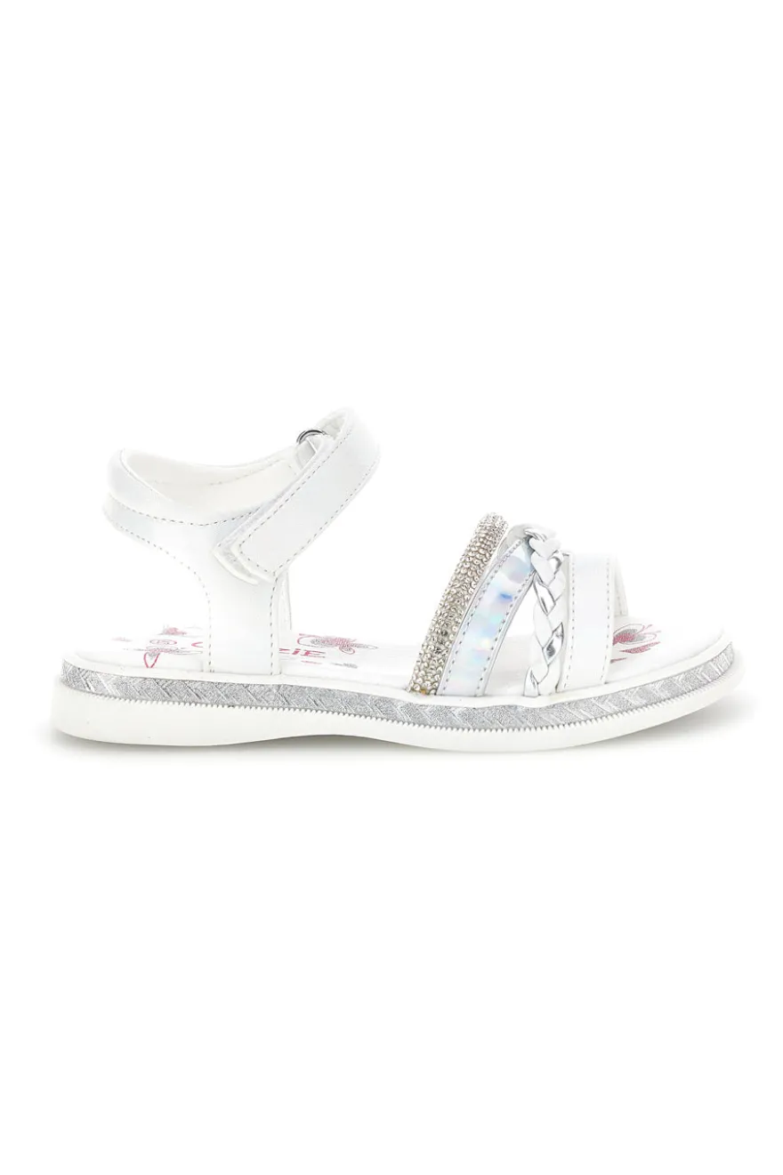 Sandali bianchi con strass e cinturino alla caviglia Grazie girl 14342