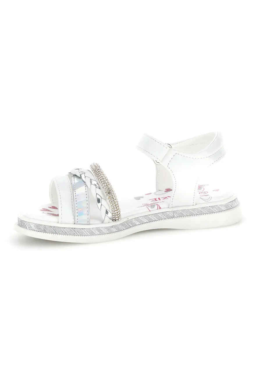 Sandali bianchi con strass e cinturino alla caviglia Grazie girl 14342