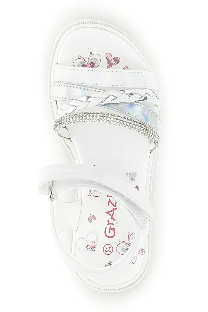 Sandali bianchi con strass e cinturino alla caviglia Grazie girl 14342