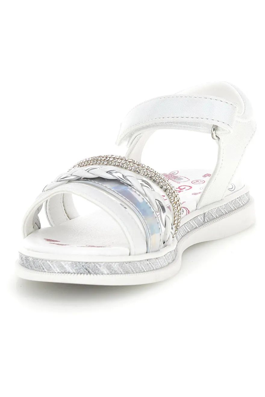 Sandali bianchi con strass e cinturino alla caviglia Grazie girl 14342