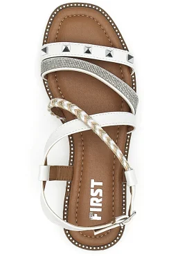 Sandali Bianchi Con Suola Flat e Borchie The First 313811