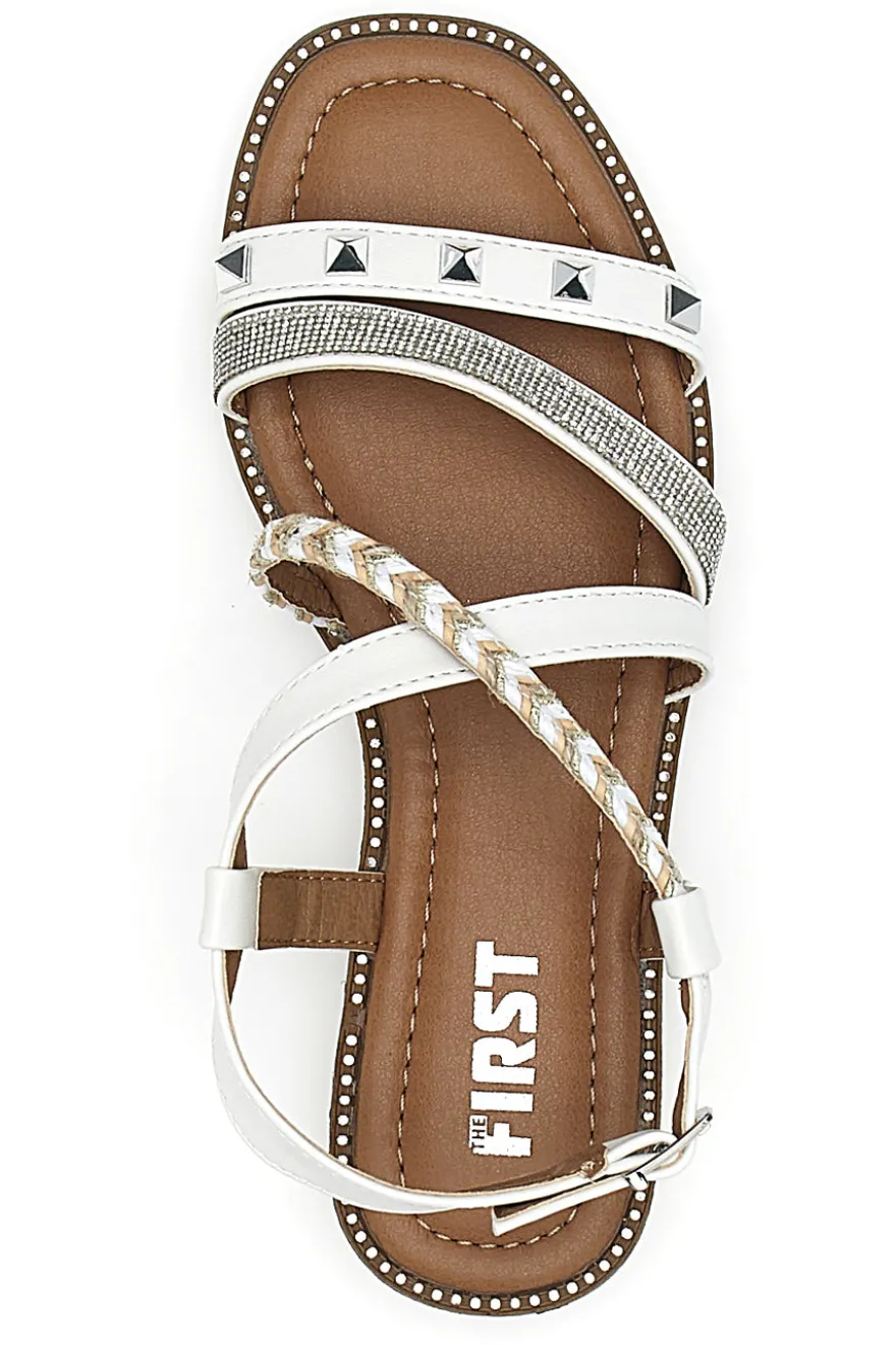 Sandali Bianchi Con Suola Flat e Borchie The First 313811